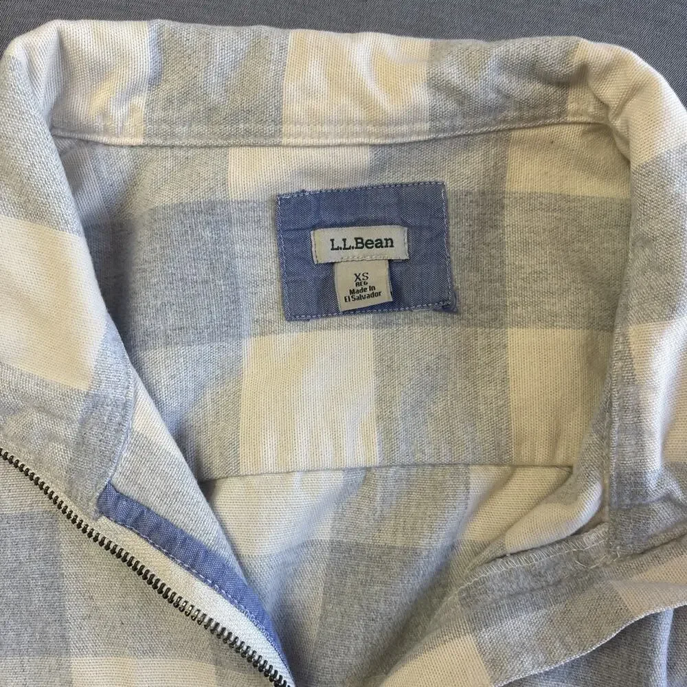 LL‎ Bean Pullover Womens XS Cream Blue Plaid Sweatshirt Half Zip Outdoor Casual